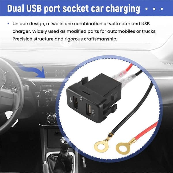Billaderkontakt Dobbel USB-port Lade Volt Display Adapter Passer for Grønn