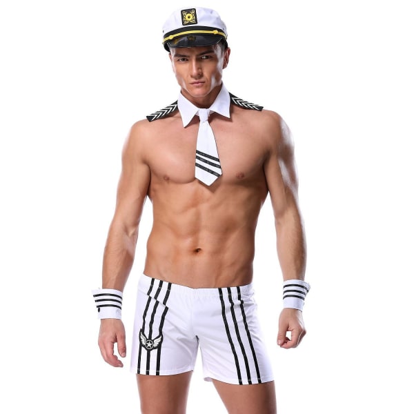 Jul Utklädningsdräkt Kläder - Marinblå Polisdräkt för Män med Hatt Sexig Sjömans Cosplay Rollspelsdräkter Karneval Marinblå Uniform Shorts med Hatt Krage