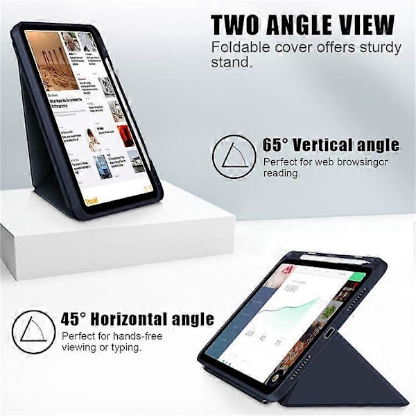 Kompatibel med iPad 10.9 (2022) / iPad 10. generation Origami Stand PU Læder Tablet Case Auto Vågn/Sov Pen Slot Beskyttelsescover DarkBlue