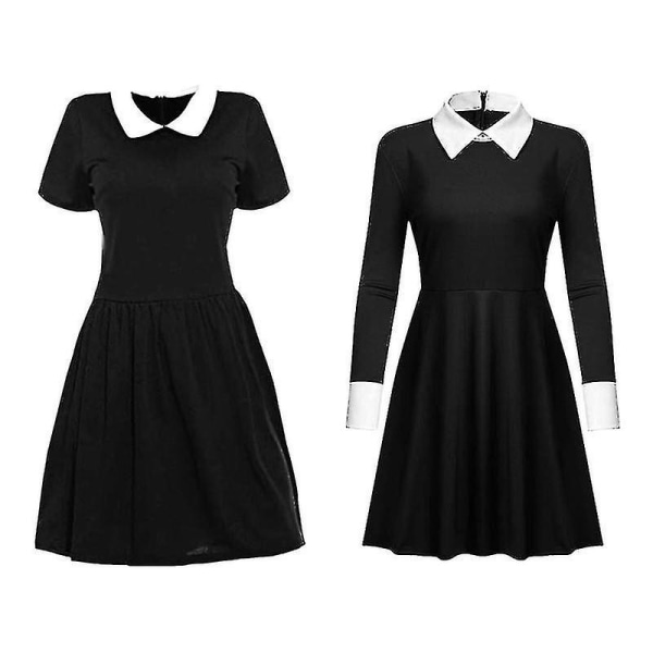 Wednesday Addams Familie Cosplay Kostyme Svart Kjole Kostyme (kort erme/lang erme) Long sleeves 3XL