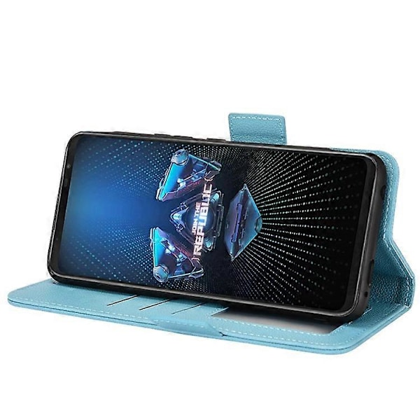 Yhteensopiva Asus ROG Phone 5 / ROG Phone 5s / ZS676KS / ZS673KS Litsi-kuvioinen PU-nahkainen puhelinkotelo magneettisella sulkimella varustettu lompakko St LightBlue
