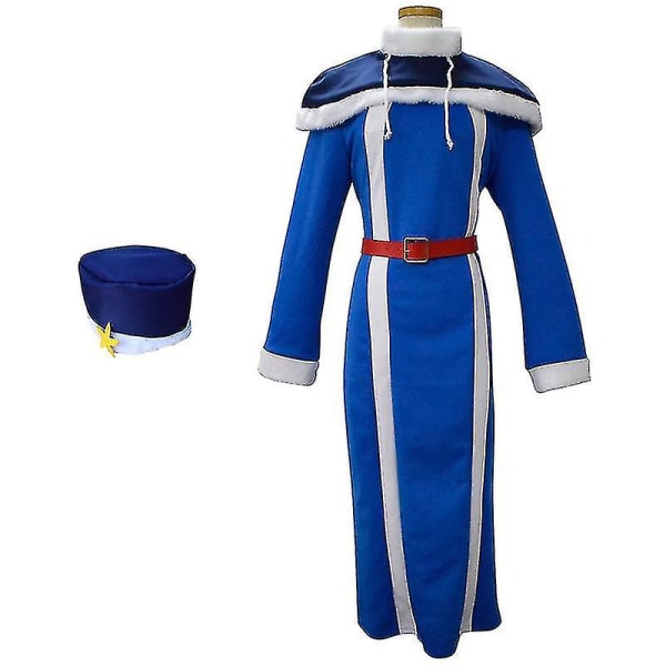 Anime Fairy Tail Cosplay Juvia Lockser Kostym Kvinnor Män Blå Trench Kläder Halloween Karneval Party Kostym Costume Wig S