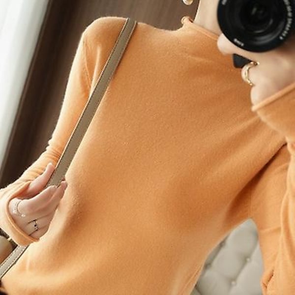 Poolokaulus Naisten Neule Lämmin Syksy Talvi Yhtenäinen Korealainen Joustava Slim Lady Neulepuserot Kashmir Neulepusero Femme Basic Neuleet Orange XXL