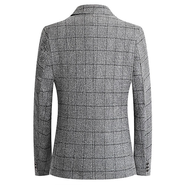Herr Slim Fit Casual Två Knappar Kostymkavaj Rutig Blazer Business Jacka Grå M