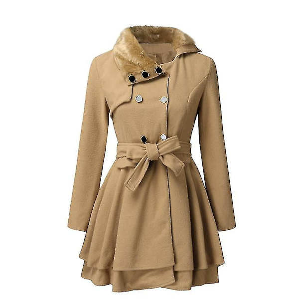 Dam Faux Fur Slag Dubbelknäppt Ullkappa Jacka Camel 4XL