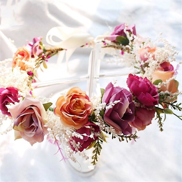 Bröllop Brud Blomsterkrans Tärna Ros Blomstergirlang Strand Huvudbonad Med Band Fotorekvisita