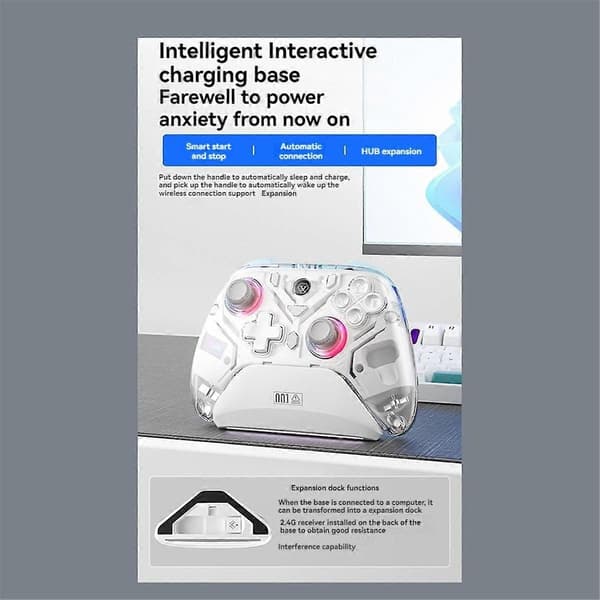 K10 Gaming Controller med Opladningsdock RGB Hall Effect Joystick Trigger til Switch/PC Hvid