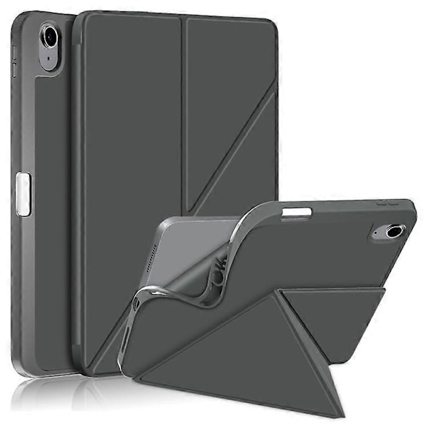 Kompatibel med iPad 10.9 (2022) / iPad 10. generation Origami Stand PU Læder Tablet Case Auto Vågn/Sov Pen Slot Beskyttelsescover Grey