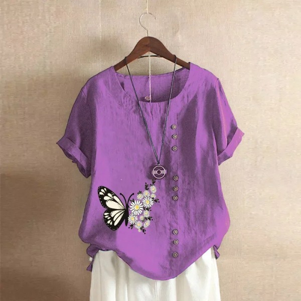 Naisten vaatteet puuvilla pellava streetwear kesä Y2k topit vintage muoti t-paita rennot paidat naisille tyylikkäät t-paidat Light purple-A XL