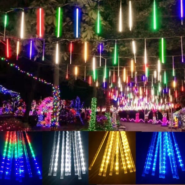Ulkokäyttöön tarkoitetut LED-meteorisuihkuvalot Led Street Garland Fairy String String -valo vedenpitävä joulujuhliin Puutarhajuhlakoristeisiin EU Plug - 30cm Warm white