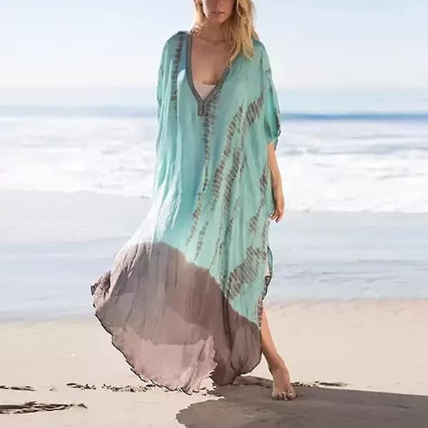 Dam Plus Size Strandklänningar Kaftan V-ringad Tryck Turkisk Robe Kaftan Lång
