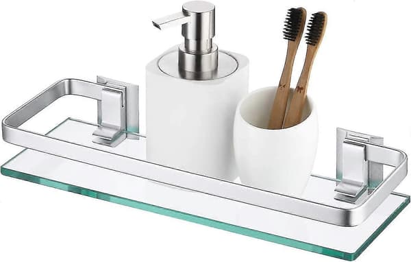 Badeværelsesglashylde i aluminium, hærdet glas, rektangulær