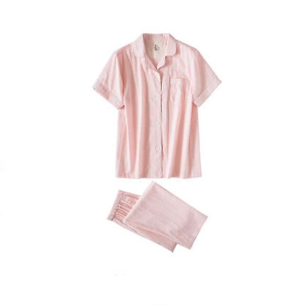 Pyjamasset för dam, dampyjamas kortärmad långbyxor pyjamasset bomull rosa XL