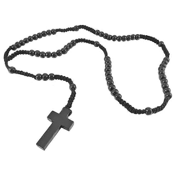 Hängsmycke i trä Halsband Svarta Pärlor Retro 61 cm Rosenkranskedja Man, Kvinna