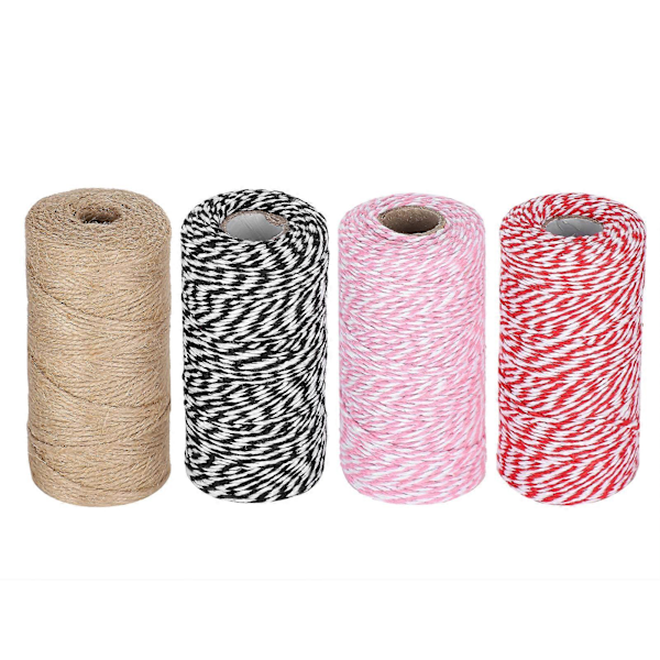 4 stk. innpakningssnor tau tvunnet bomull Baker Twine Cord DIY håndlagde forsyninger