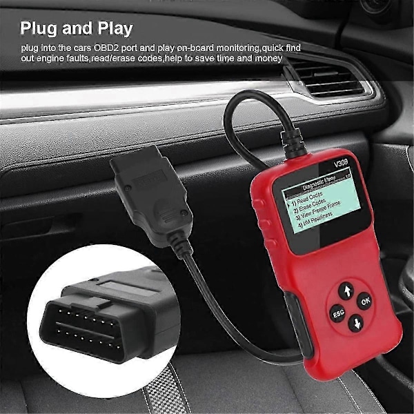 Obd2 Obdii V309 Skanneri Auton Vikakoodinlukija / Nollaaja Diagnostiikkatyökalu Toimii Useimmissa Vuoden 1996 Ja Uudemmissa Ajoneuvoissa