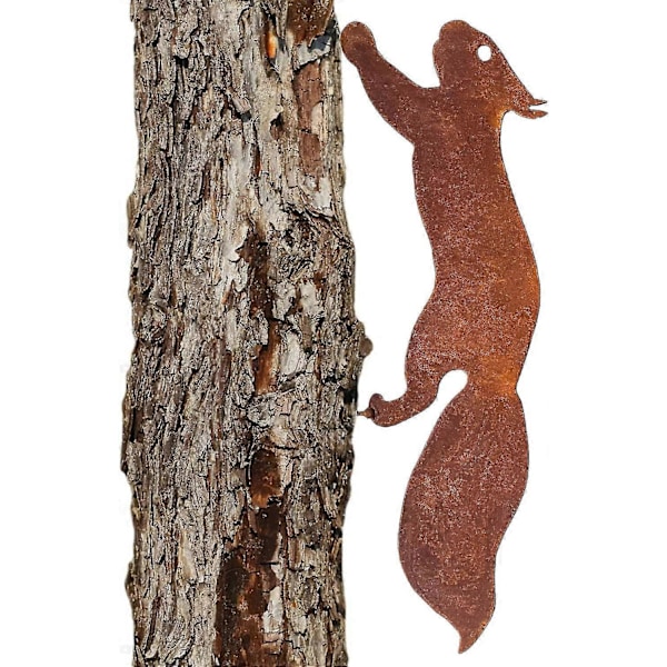 Ruosteinen orava ruuvattavaksi puuhun, puutarhatolppa ruosteinen puutarhakoriste orava ruoste koristeellinen - Yvan