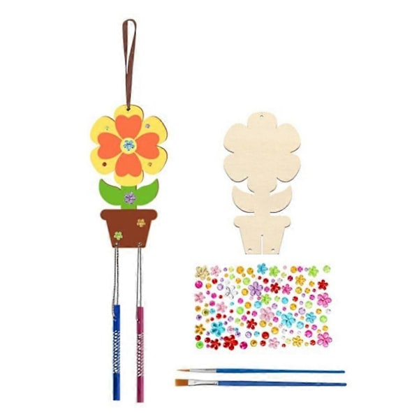 Barnens Vindspel Ornament DIY Målade Födselsedags Aktivitets Dekoration Hängande,Blommor Set