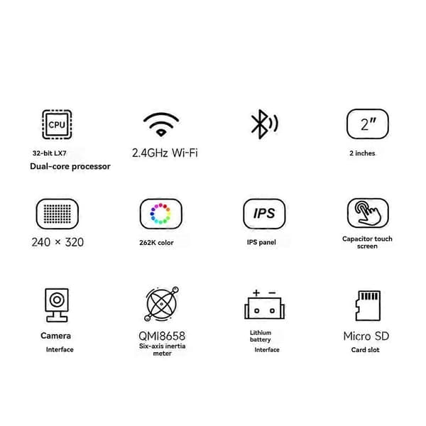Waveshare ESP32 S3 LCD Kamera Udviklingskort med 2-Tommer Display OV2640-2MP Kamera QMI8658 Sensor