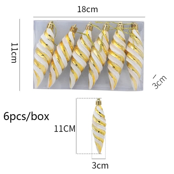 6st/kartong julgranshängen galvaniserade snöflingor Julkulor godisdekorationer 2024 nyår heminredningspresenter gold spiral