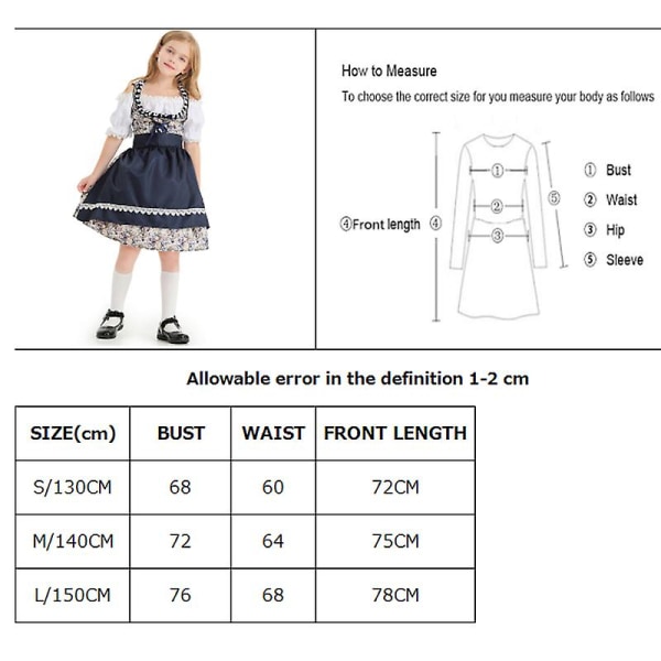 Dirndl Oktoberfest Flickdräkt Alperna Nationaldags Parad Förälder-Barn Outfit Cosplay Maskeradklänning Karneval Halloween L