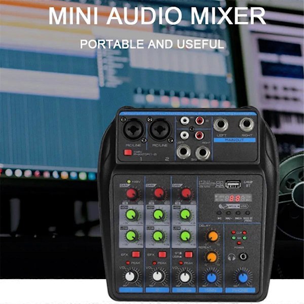 4-kanals Audio Mixer Mini Lydmixer Bluetooth 48V Strømforsyning til Musik DJ Optagelse Ka