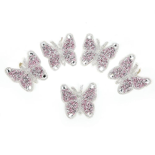 5 st Strass Tygmärken Broderi Klistermärke Smältlim Applikation Dekor Rosa