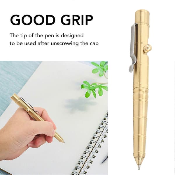 Solid messing kuglepen med boltmekanisme og clips til daglig brug