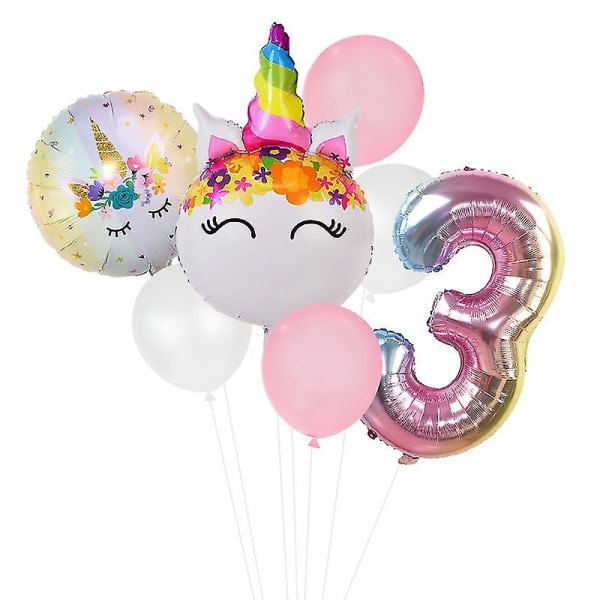 Rainbow Unicorn Ilmapallo Numero Folio Globot Lasten Tyttöjen 1. Yksisarvisen syntymäpäiväjuhlat Number8 set
