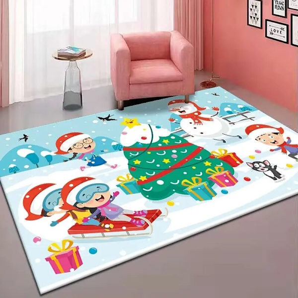 Stort Juleteppe Nordisk Julenisse Tepper til Stue Vestlig Tre Elg Gulvmatte Sklisikre Tepper til Soveromsdekor 10-Flannel 80x120cm 31.5x47.2in