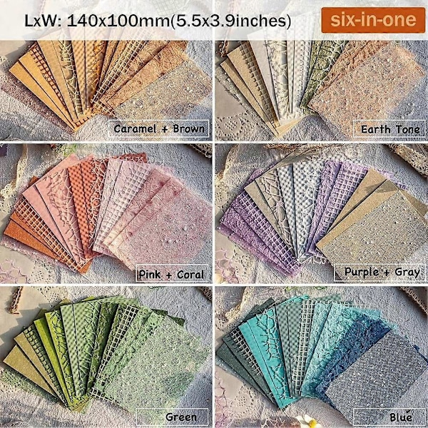 96 Ark Teksturert Scrapbook Papir & Mesh Stoff Assortert Sett, 6 Pakke Blandet Spesialpapir for Scrapb