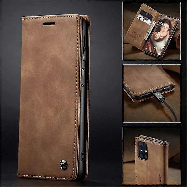 CASEME 013 Serie Magnetisk Smartphone Cover Kompatibel Med Samsung Galaxy M51, PU Læder Wallet Foldbart Stativ Telefon Cover Brown