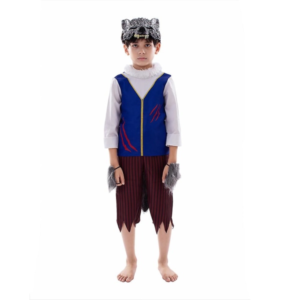 Lasten ihmissusi Halloween-asu, susipuku, jossa ihmissusinaamio, lasten eläinaiheiset juhlapuvut, poikien susimiesasu XL (135cm-145cm)