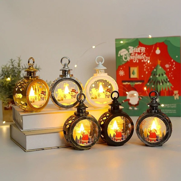 Joulun Led-kynttilänvalo Kannettava joululyhty Joulupukki Lumiukko Retro-kynttilä Liekitön LED-joulukynttilänvalo B