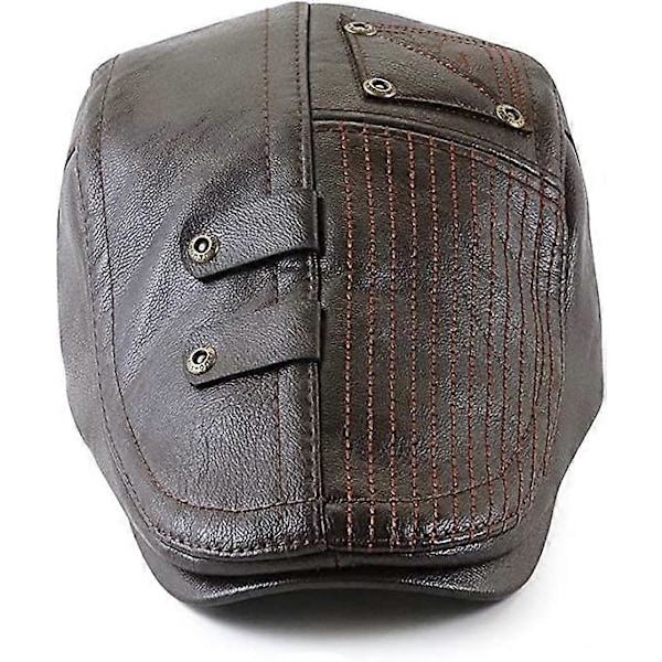 Dark Curry Herre Flat Cap Hatt Justerbar Flat Beret PU Lær 56-60cm