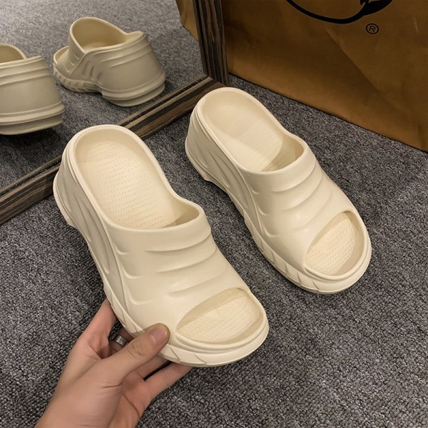 Damtofflor med tjock sula, sommarsandaler för stranden, plattformssandaler med extra höjd beige 38