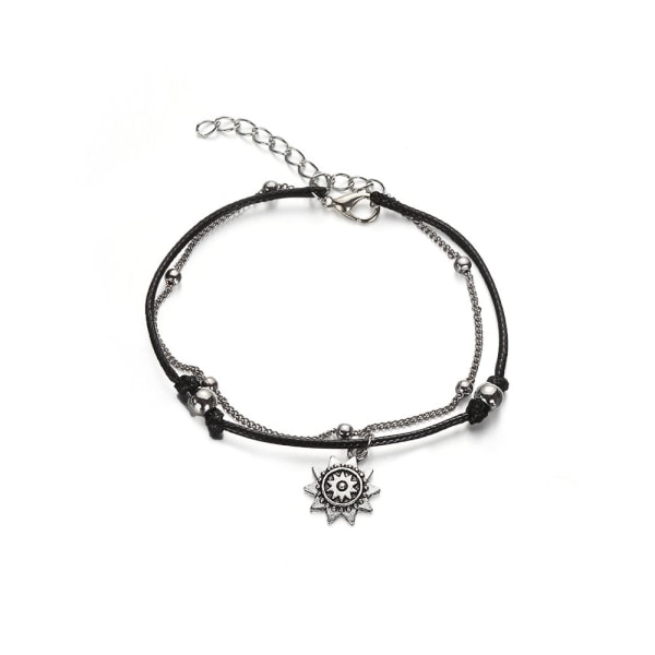 Retro Boho Multilager Pärlankel Sommarstrand Kvinnor Mode Sol Hänge Ankelband A