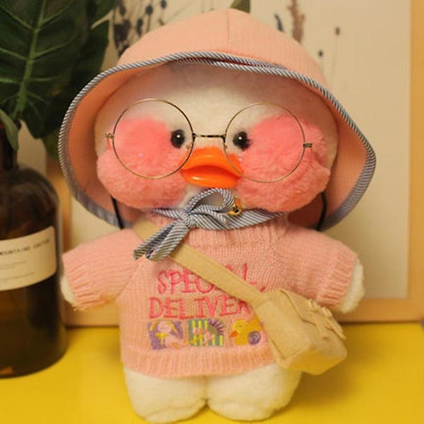 Nyårspresent Tecknad Lalafanfan Café Anka Plyschleksak Mjukt Gosedjur Pinkish Grey