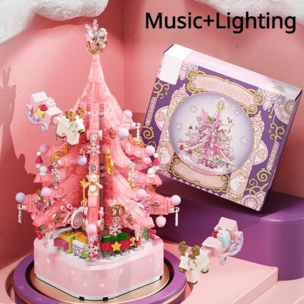 Joulurakennuspalikkasarja Lelut Uudenvuoden Lahjat Joulukuusi Valot Musiikkilaatikko Palapeli DIY Kokoamisrakennuspalikat Pink-675pcs