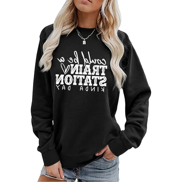 Efterårs- og vintertøj Kunne være en togstation-agtig dag sweatshirt til udendørs dating shopping L