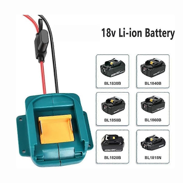 Adapter för 18V Li-ion Batteri Adapter Konverteringskit med Säkringshållare och Kabelhärva Kontakt