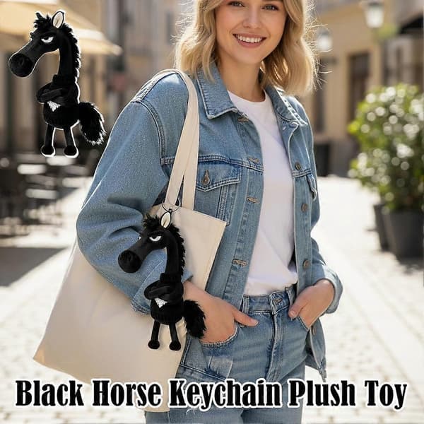 Hjerte Sort Plys Hest Nøglering, Sød Plys Legetøj Taske Charm Gave pattern