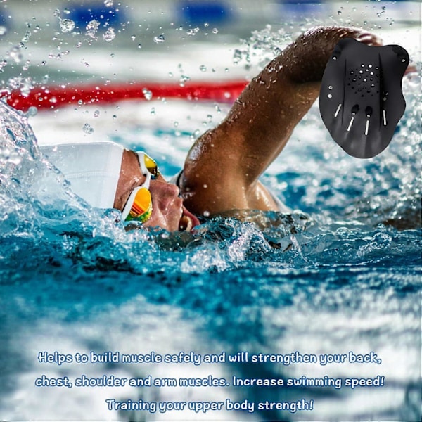 1 Par Handpaddlar för Simning Simpaddlar med Justerbara Remmar Styrketräningshjälpmedel Pool för Vuxna Barn Unisex Svart