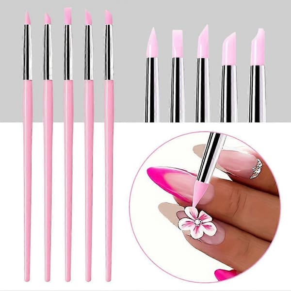 5 st/set Silikon Nagelborste UV Gel Polish Tip 3D Bild DIY Dotting Polish White