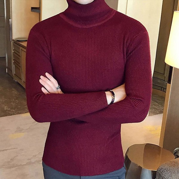 Herr Polotröjor Och Pullovrar Stickad Tröja Vinter Herr Pullover Ull Casual Enfärgade Kläder
