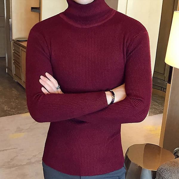 Herre Turtleneck Gensere Og Pullovere Strikket Genser Vinter Herre Pullover Ull Casual Ensfarget Klær