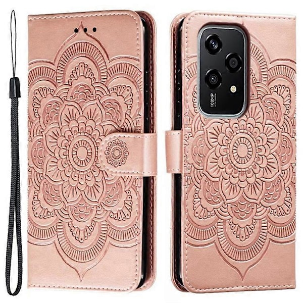 Kompatibelt Skal för Honor 200 Lite PU Läder Mandala Präglad Design Plånboksfodral PinkGold