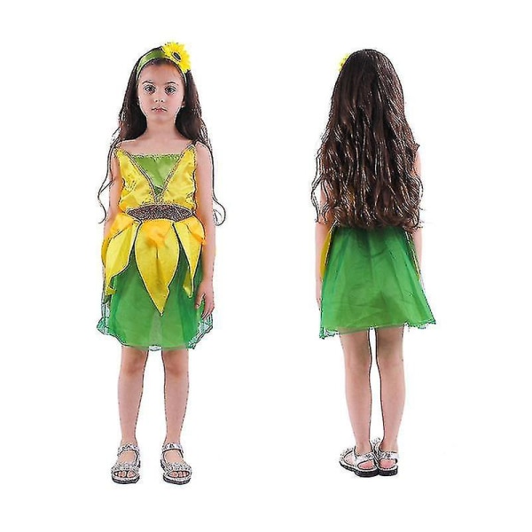 Solsikkekostyme for jenter med matchende hodeplagg Halloween-utkledning 130-140cm
