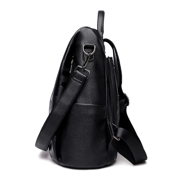 Højkvalitets Læder Dame Anti-tyveri Rygsæk Vandtæt Dame Rygsæk Stor Kapacitet Rejsetaske Rygsæk Black 32x32x15(cm)