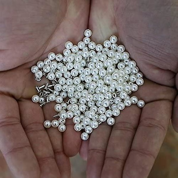 100 Set Pärlnitar, Halvt Hål Faux Pärlor Nitar Dubbar Knappar För Hatt/sko/kläder/väska/kjol/brudslöja DIY (6.0mm)